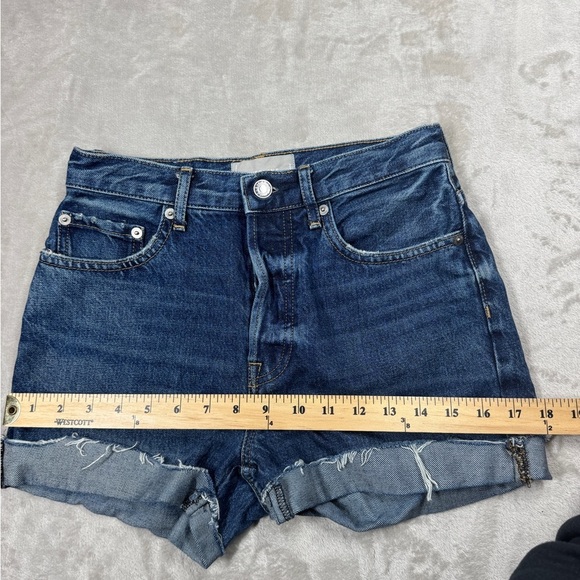 Everlane The Cheeky Jean Raw Hem Dark Blue Button Fly Jean Shorts Size 25 - Picture 5 of 15